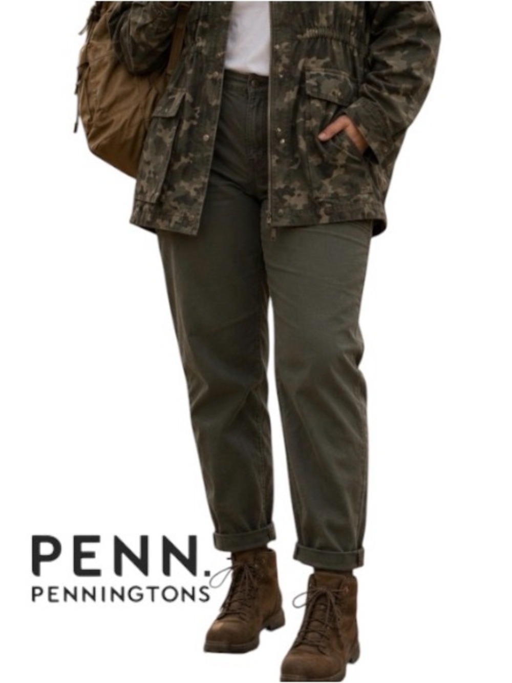 22W Women’s Plus Khaki Green Utility Pants with Tapered Leg. Waist = 21 inches